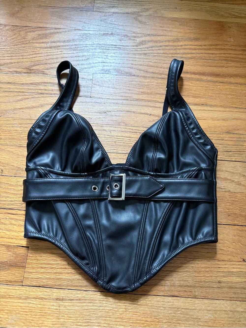 Urban Outfitters Black Faux Leather Corset Tank Top